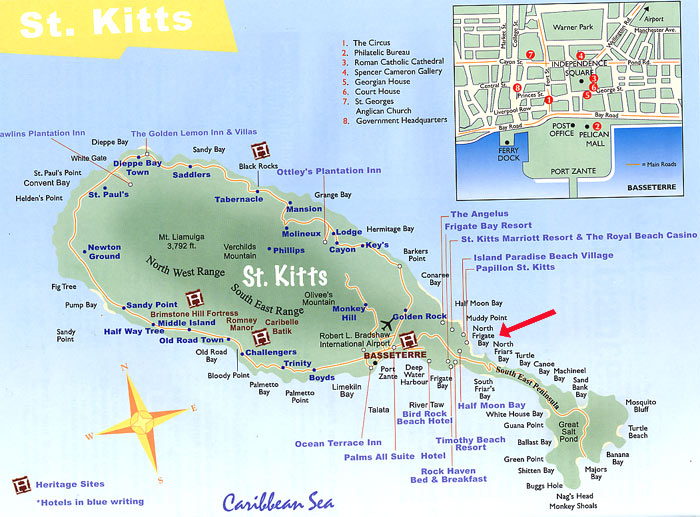 St Kitts, West Indies, Rental Property, Map